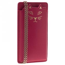 Pre Owned Charlotte Olympia Magenta Leather Feline iPhone 6 Case with Chain