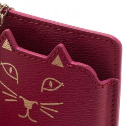 Pre Owned Charlotte Olympia Magenta Leather Feline iPhone 6 Case with Chain