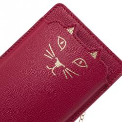 Pre Owned Charlotte Olympia Magenta Leather Feline iPhone 6 Case with Chain