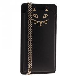 Pre Owned Charlotte Olympia Black Leather Feline iPhone 6 Case with Chain