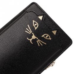 Pre Owned Charlotte Olympia Black Leather Feline iPhone 6 Case with Chain