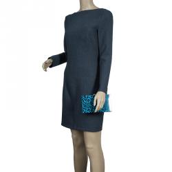 Pre Owned Charlotte Olympia Blue Leopard Print Perspex Spider Pandora Box Clutch