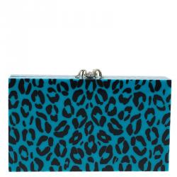 Pre Owned Charlotte Olympia Blue Leopard Print Perspex Spider Pandora Box Clutch