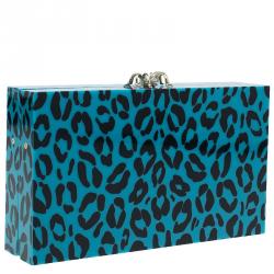 Pre Owned Charlotte Olympia Blue Leopard Print Perspex Spider Pandora Box Clutch