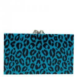 Pre Owned Charlotte Olympia Blue Leopard Print Perspex Spider Pandora Box Clutch