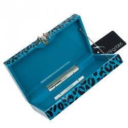 Pre Owned Charlotte Olympia Blue Leopard Print Perspex Spider Pandora Box Clutch