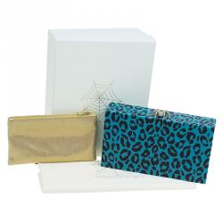 Pre Owned Charlotte Olympia Blue Leopard Print Perspex Spider Pandora Box Clutch