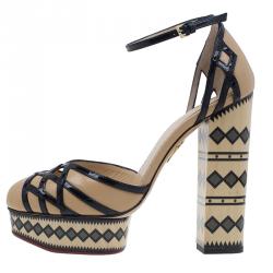 Charlotte Olympia Beige and Black Ay Caramba! Ankle Strap Sandals Size 40