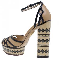 Charlotte Olympia Beige and Black Ay Caramba! Ankle Strap Sandals Size 40