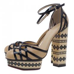 Charlotte Olympia Beige and Black Ay Caramba! Ankle Strap Sandals Size 40