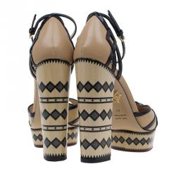 Charlotte Olympia Beige and Black Ay Caramba! Ankle Strap Sandals Size 40