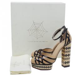 Charlotte Olympia Beige and Black Ay Caramba! Ankle Strap Sandals Size 40