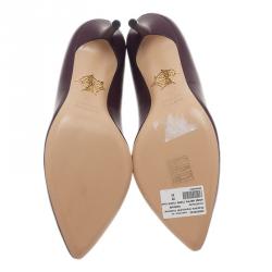 Pre Owned Charlotte Olympia Burgundy Leather Anna Pointed Toe Pumps Size 36