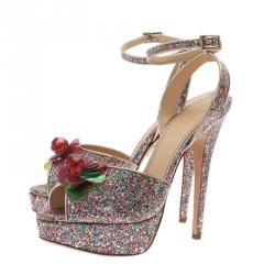 Charlotte Olympia Multicolor Sabrina Cherry Leaf Platform Sandals Size 41