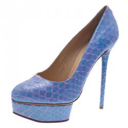Pre Owned Charlotte Olympia Blue Priscilla Python Platform Pumps Size 39