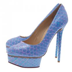 Pre Owned Charlotte Olympia Blue Priscilla Python Platform Pumps Size 39
