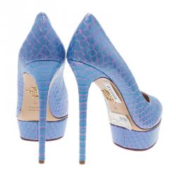 Pre Owned Charlotte Olympia Blue Priscilla Python Platform Pumps Size 39