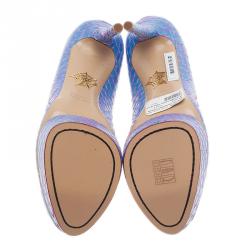Pre Owned Charlotte Olympia Blue Priscilla Python Platform Pumps Size 39