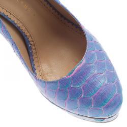 Pre Owned Charlotte Olympia Blue Priscilla Python Platform Pumps Size 39