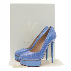 Pre Owned Charlotte Olympia Blue Priscilla Python Platform Pumps Size 39