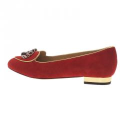 Charlotte Olympia Red Suede Aries Smoking Slippers Size 36.5