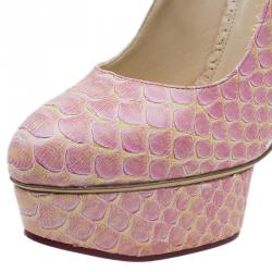 Pre Owned حذاء شارلوت أوليمبيا جلد ثعبان وردي مقاس 37