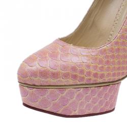 Pre Owned Charlotte Olympia Pink Python Priscilla Platform Pumps Size 39