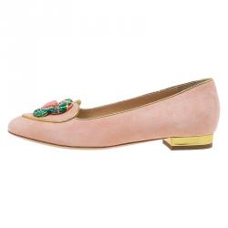 Pre Owned حذاء سليبرز شارلوت اوليمبيا برج السرطان سموكنج سويدي وردي مقاس 37.5