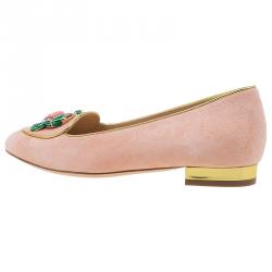 Pre Owned حذاء سليبرز شارلوت اوليمبيا برج السرطان سموكنج سويدي وردي مقاس 37.5