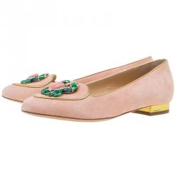 Pre Owned حذاء سليبرز شارلوت اوليمبيا برج السرطان سموكنج سويدي وردي مقاس 37.5