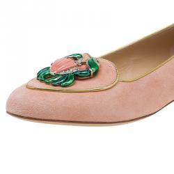 Pre Owned حذاء سليبرز شارلوت اوليمبيا برج السرطان سموكنج سويدي وردي مقاس 37.5