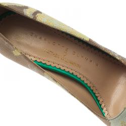 مملوكة مسبقًا Charlotte Olympia X Matthew Williamson Tri Color Brocade and PVC Ankle Strap Platform Pumps Size 36