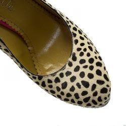 Pre Owned Charlotte Olympia Leopard Pony Hair Lucille Ankle Strap Platform Pumps Size 38.5