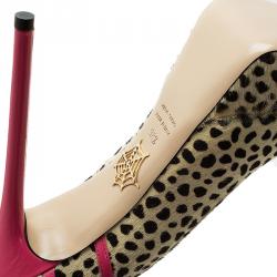 Pre Owned Charlotte Olympia Leopard Pony Hair Lucille Ankle Strap Platform Pumps Size 38.5