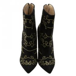 مملوكة مس بقًا Charlotte Olympia Black Embroidered Suede Betsy Ankle Boots Size 40 
