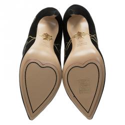 مملوكة مسبقًا Charlotte Olympia Black Embroidered Suede Betsy Ankle Boots Size 40 