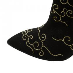 مملوكة مسبقًا Charlotte Olympia Black Embroidered Suede Betsy Ankle Boots Size 40 