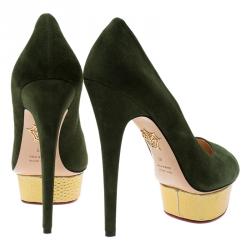 Pre Owned Charlotte Olympia Green Suede Dolly Platform Pumps Size 40