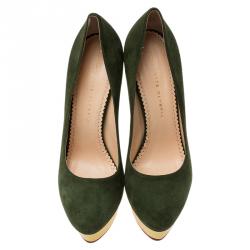 Pre Owned Charlotte Olympia Green Suede Dolly Platform Pumps Size 40