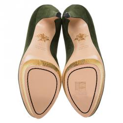 Pre Owned Charlotte Olympia Green Suede Dolly Platform Pumps Size 40