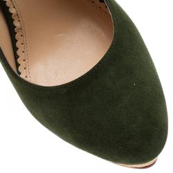 Pre Owned Charlotte Olympia Green Suede Dolly Platform Pumps Size 40