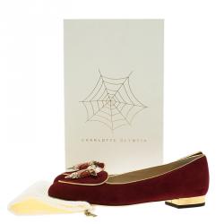 مملوكة مسبقًا Charlotte Olympia Burgundy Suede Bull Smoking Slippers Size 37