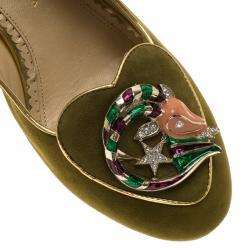 Pre Owned Charlotte Olympia Green Suede Capricorn Smoking Slippers Size 38