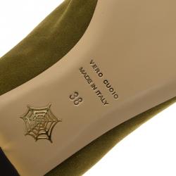 Pre Owned Charlotte Olympia Green Suede Capricorn Smoking Slippers Size 38
