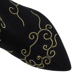 Pre Owned Charlotte Olympia Black Embroidered Suede Betsy Ankle Boots Size 38.5