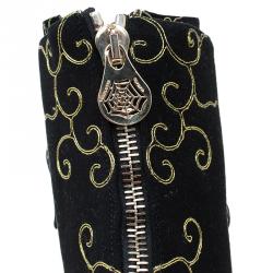 Pre Owned Charlotte Olympia Black Embroidered Suede Betsy Ankle Boots Size 38.5