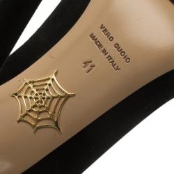 Pre Owned Charlotte Olympia Black Studded Suede Angry Portia Ankle Strap Platform Pumps Size 41