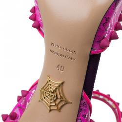 Charlotte Olympia Pink Lace Print PVC Soho Studded Ankle Strap Sandals Size 40