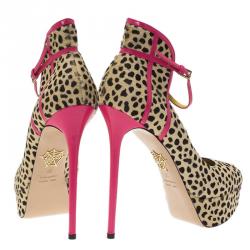 Pre Owned Charlotte Olympia Leopard Pony Hair Lucille Ankle Strap Platform Pumps Size 37