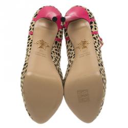 Pre Owned Charlotte Olympia Leopard Pony Hair Lucille Ankle Strap Platform Pumps Size 37